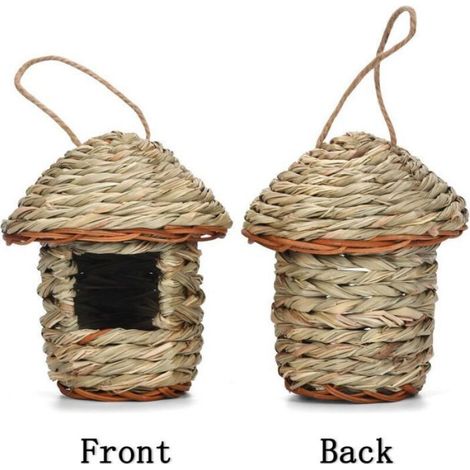Nid Oiseau - Tressé Main En Foin Naturel - Résistant Humidité - Pour Jardin Extérieur - 12x15x8 cm (1/5)