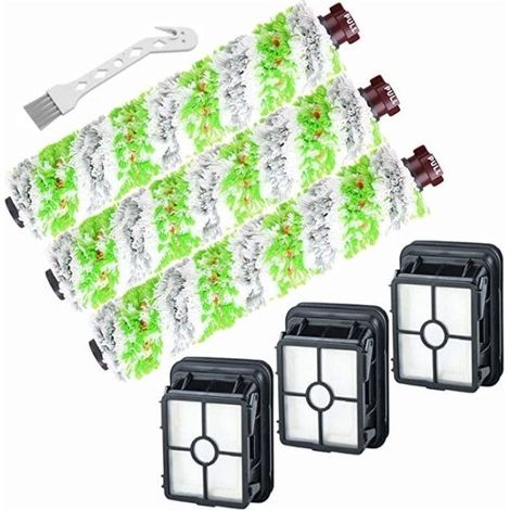Lot de 3 filtres de Rechange et 3 Rouleaux de Brosse Multifonction pour Animal Domestique Bissell Crosswave 3 en 1 pour aspirateur Bissell CrossWave