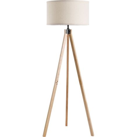 HOMCOM Lampadaire trépied scandinave 40W max. 45x45x152cm pin lin beige (1/5)