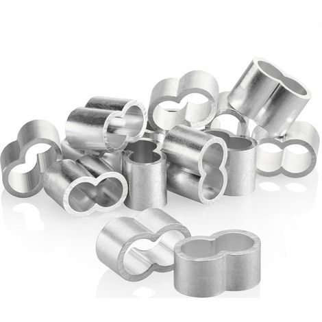 12x Serre-câbles 10 mm - Serre-câbles en Aluminium - Manchons à sertir pour câbles d'extension - Manchons Doubles pour Sangles élastiques - Serre-câbles pour bâches (Couleur Argent - 10mm) (1/5)