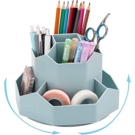 360° drehbarer Schreibtisch-Organizer, Stifthalter mit 9 Fächern, Blau