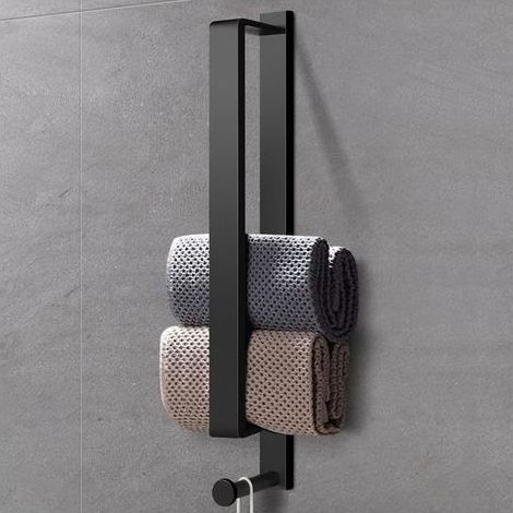 Porte-serviettes, noir, porte-serviettes autocollant, sans perçage, acier inoxydable, 40 cm, porte-serviettes d'invité, porte-serviettes de bain, adhésif avec crochets pour salle de bain (1/5)