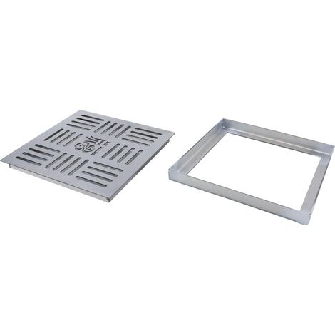 Grille de drainage en acier inoxydable, couvercle de caniveau de drainage extérieur, siphon de carré 200 x 200 x 20 x 2 mm avec cadre pour trottoir, cour, patio, commerce (1/5)
