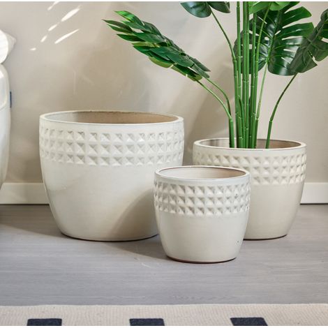 Pots de fleurs 3 pièces en céramique Ø 38/30,5/23 cm, crème blanc brillant OKMYHOME (1/5)