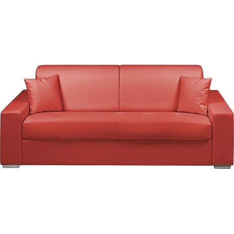 Canapé 4 places convertible express en simili - Rouge - Couchage 160 cm - Matelas 18 cm EMIR (1/2)