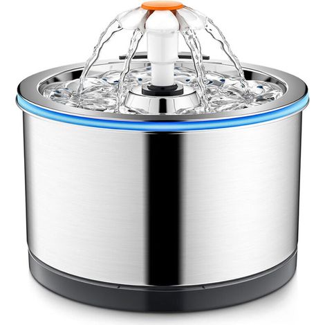 royaluxe -Distribut d'eau pour chat en acier inoxydable, 2,5 litres, purificat d'eau à filtre à 4 étapes, distribut d'eau en métal ultra silencieux pour animaux de compagnie avec lumière LED et filtre (1/5)