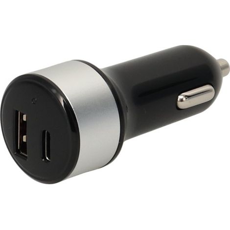 ERARD - Chargeur 2 USB A/C F - sur allume-cigare - 5V/2.4A + 5V/3A - noir et gris