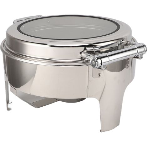 Réchaud électrique de buffet rond 6L à alcool avec couvercle transparent, idéal pour hôtels, restaurants et particuliers. Prise UE 220-240V. 1 bac GN 1/2 (1/5)