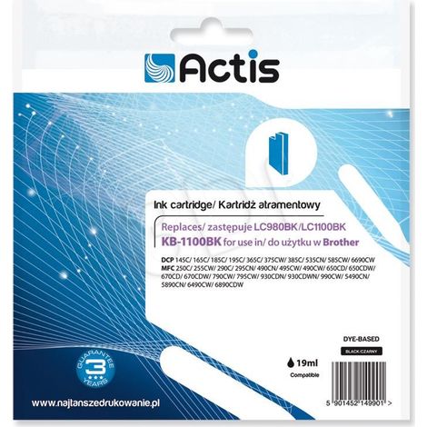 ACTIS KB-1100Bk - Reemplazo de cartucho de tinta Brother LC1100BK/980BK - Negro