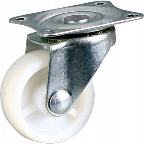 Roulette Pivotante - 40 mm - Charge 18 kg - Pour Meuble - Polypropylène Blanc - Acier Galvanisé - Vendue à l'Unité