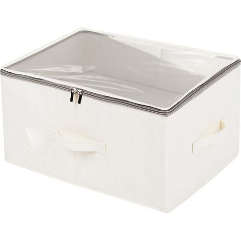 Boîte de Rangement avec Couvercle, Cube Pliable, Rangement Dressing Armoire avec Fermeture éclair, Convient Couettes, Couvertures, 45 x 35 x 25 cm, Beige (1/5)