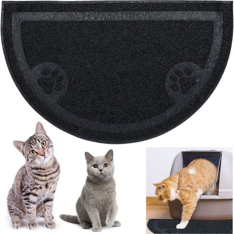 Relaxdays Cat Litter Mat, Hygienic PVC Tray, Dog Feeding Tray, Non-Slip & Waterproof, Dirt Catcher, 40 x 59 cm, Black