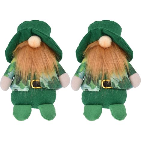 2 pièces Nains Décoratifs sans Visage avec Chapeau Vert - Décoration Saint-Patrick pour Salon, Table ou Étagère (Figurines Artisanales) (1/5)