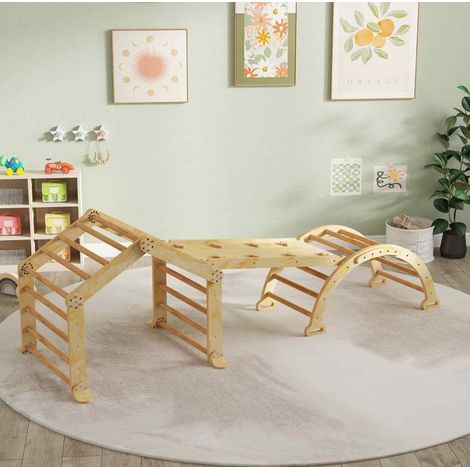 CHICFURN circuito de motricidad interior 9 en 1 247x80 cm de madera natural para peques (1/5)