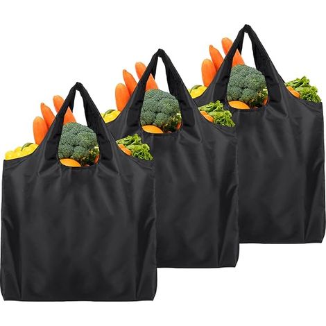 CCYKXA 3-Piece Foldable Shopping Bags, Black Shopping Bag, 50x46 cm Reusable Grocery Bags, Extra Large, Reusable Grocery Bags, High Volume Bags, Eco-Friendly, Leakproof, Washable, Durable (1/5)