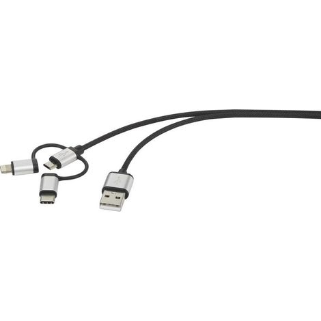 Online Store Apple iPad/iPhone/iPod, USB 2.0 [1x USB 2.0 type A mâle - 1x USB 2.0 mâle Micro-B, Dock mâle Lightning, USB-C® mâle] 1.00 m gris foncé X843311 (1/4)
