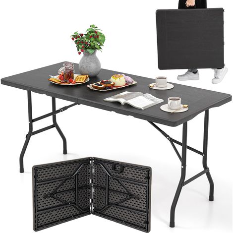 COSTWAY Tavolo Pieghevole da Campeggio, Tavolo da Pranzo con Piano in HDPE, Struttura Metallica, Maniglia per Trasporto, Tavolo da Picnic per 4-6 Persone per Campeggio, Portata 180 kg (1/5)