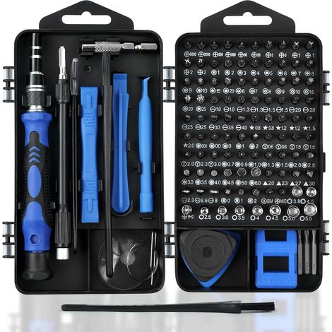 124 en 1 Kit Tournevis de Précision,Bleu Ensemble d'outils de pièces Mini Caisse à Outil Complete la maison pour modèles DIY Smartphones Tablettes Electronique (1/5)