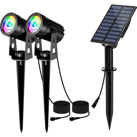 Couleur Lampe Solaire 2 EN 1 Lumière Solaire Jardin Extérieur Spot Solaire Extérieur 2 Modes d'Éclairage Etanche IP65, 3 Mètres Câble, Eclairage Exterieur Solaire pour Jardin, Chemin, Pelouses (1/5)