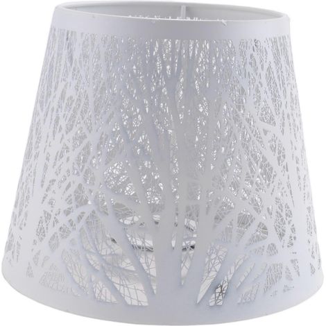 Petit abat-jour cylindrique en métal blanc à motif d'arbres pour lampe de table, lustre ou applique murale. (1/5)