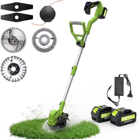 Debroussailleuse Electrique sans Fil 21V avec 2 Batteries 4000mAh et Roue Coupe-Bordure Électrique, Poignée Télescopique 28cm pour Jardin, Pelouse, Bordures, Haies et Massifs (1/5)