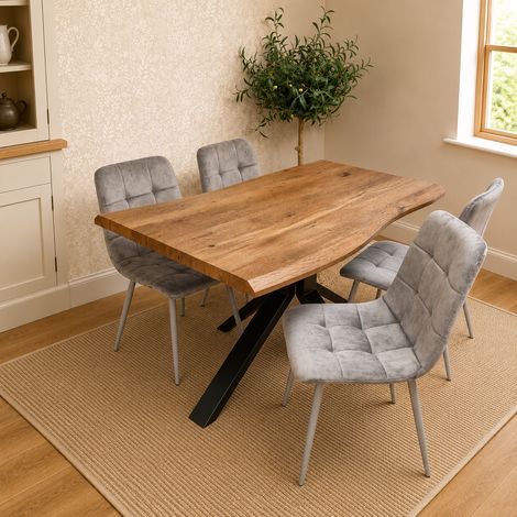 Kosy Koala 4 Seater Rustic Brown Wooden Effect Dining Table with 4 Grey Velvet Chairs (1/5)