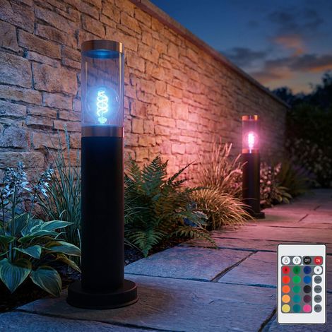 Piedistallo luminoso dimmerabile con telecomando Lampione LED lampada da terra per esterni, cambio colore RGB, plastica acciaio inossidabile, 8,5W 806lm bianco caldo, PxH 7,6x45 cm, set di 2 (1/5)