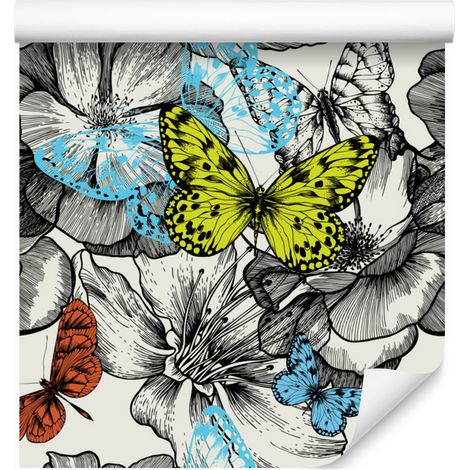 Papier peint papillons parmi les fleurs pour salon et chambre 50x1000 cm (1/5)