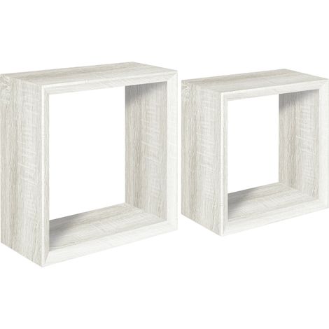 Set 2 Mensole Cubo da Parete Quadrato in Fibra di Legno Ginevra Rovere Sbiancato (1/4)