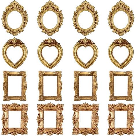 Mini Photo Frames - 16-Piece Pack - Vintage Photo Frames - Small Photo Frames - Vintage Resin Photo Frames - European Embossed Photo Frames - Miniature Vintage Photo Frames - Photo Frames - Baroque St (1/5)