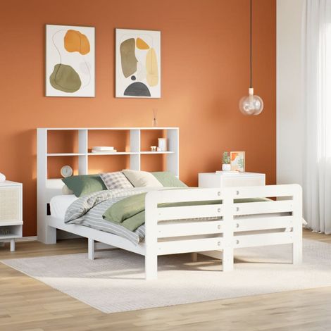 Massivholzbett ohne Matratze Weiß 140x190 cm Kiefernholz