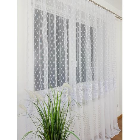 Cortina larga confeccionada en marquesina y voile con bordados y encaje, 300x250cm. (1/5)