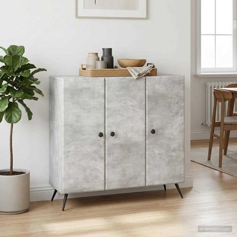 Buffet gris béton avec 3 portes, rangement, bois d’ingénierie, 89 x 34,5 x 80 cm - PANGIVO (1/5)