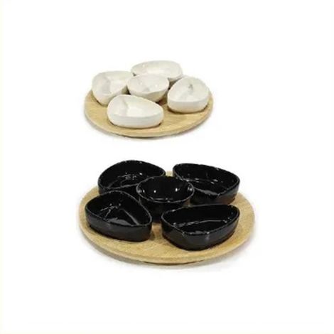 TrAdE Shop Traesio - Set Antipastiera Vassoio Girevole ø27cm In Bamboo Con 5 Ciotole Da Portata Snack Apertivi - (1/5)