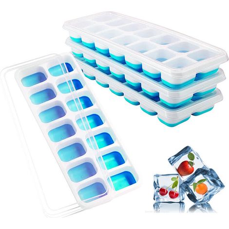 Lot de 4 bacs à glaçons en silicone avec couvercles faciles à retirer, bleus. - AquaForge (1/5)