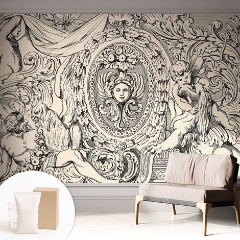 Papier peint intissé mural avec imprimé pour décoration pour salon pour chambre à coucher pour entrée Richesse des ornements 312x219 cm (1/5)