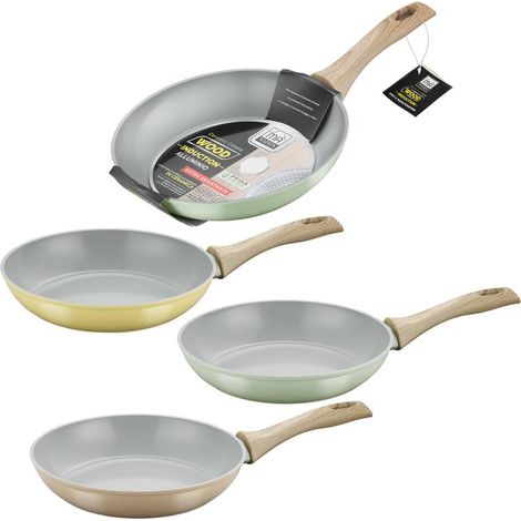 MA MAISON PADELLA IN ALLUMINIO MODELLO WOOD INDUCTION CM 32 MANICO ERGONOMICO COLORI ASSORTITI