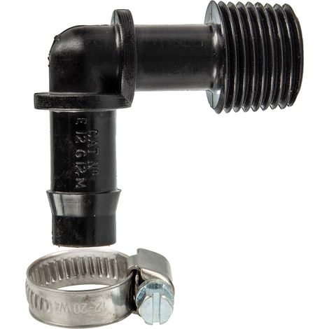 tecuro Schlauchtülle Winkel 90° Ø 14 mm x 1/2 Zoll AG (G), mit Edelstahlschlauchschelle - Nylon schwarz (1/4)