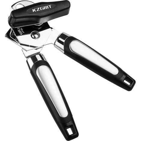 Ouvre-Boîte Manuel, Nourriture-Safe Acier Inoxydable, Bord Lisse, Ouvre Boite Ouvre-Bouteille avec Poignée Antidérapante et Bouton de Rotation Ergonomique pour Assez Agé(Noir) (1/5)