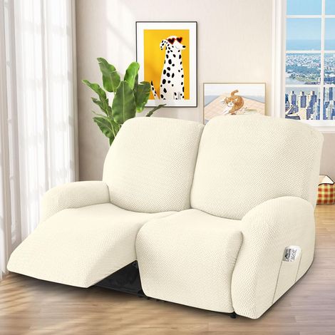 Funda para sillón reclinable de 2 plazas, funda elástica para sillón con bolsillos, funda integral para sofá reclinable de jacquard a rayas, protector de sillón (beige) (1/5)