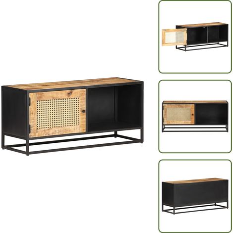 Meuble TV 90x30x40 cm Bois de manguier brut et canne naturelle - Meubles Tv - Meuble Tv - Meuble Tv Design - Meuble Tv Industriel - Meuble Tv Rustique