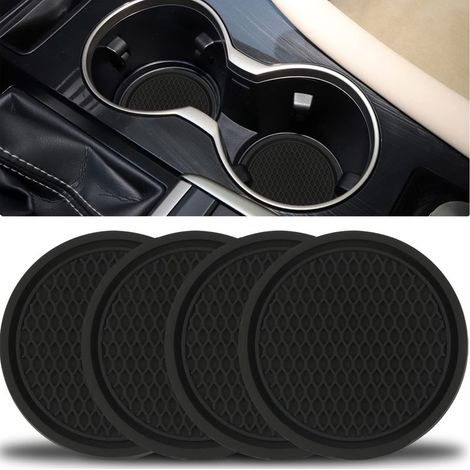 Dessous de verre en PVC pour voiture, lot de 4, antidérapants et universels, pour porte-gobelets, accessoires intérieurs de voiture - Noir (1/5)