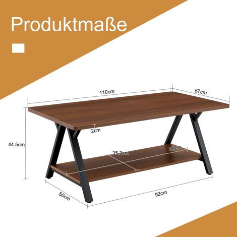 Table de salon moderne style industriel, étagère intégrée, finition noyer et structure métal noir, 110x57x44,5cm, meuble contemporain pour petit espace, bureau à domicile ou appartement