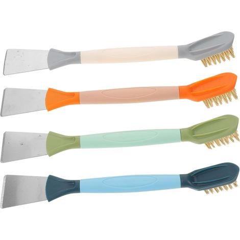 brosses de nettoyage double tête pour plaques de cuisson, avec brosse métallique et grattoir, pour brûleurs à gaz, bords d'évier, carrelage de salle de bain et serrures difficiles d'accès. (1/5)