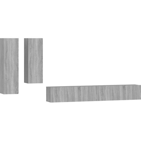 Conjunto de muebles mueble aparador TV televisión salón dormitorio salón 4 piezas sonoma madera contrachapada gris 020024851