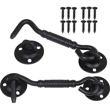 2 Pièces Crochet de Cabine, Support Fenêtre,Crochet Fermeture Porte,Acier Inoxydable Shed Loquet pour Porte de Hangar Porte de Garage Les Fenêtres Cabine,4 Pouce(Noir)-LIAIKI (1/5)