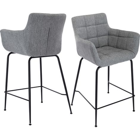 Wahson Sgabelli bar Set di 2, Cucina Sgabelli in Tessuto, Moderni Sedia da Bar con Schienale per Cucina Bancone, Grigio (1/5)