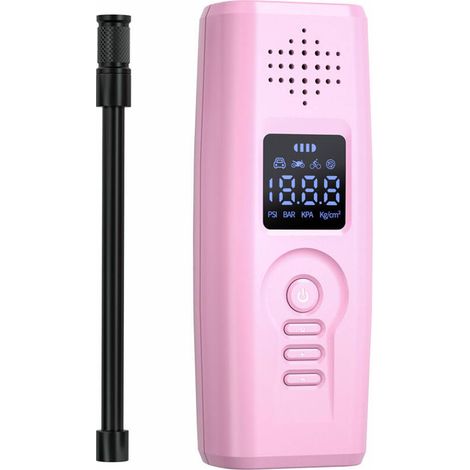 Pompe à air de voiture Compresseur d'air sans fil intelligent 140PSI Gonfleur de pneu électrique Banque d'alimentation portable avec lumière d'énergie SOS pour balles de pneus de moto de voiture (rose (1/5)