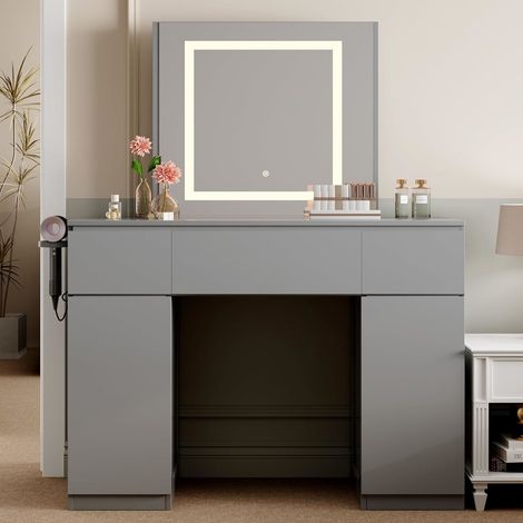 Large Dressing Table Adjustable LED Mirror Vanity Table Make up Desk and Drawers TORONTO GREY (1/5)