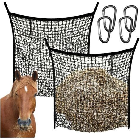 2 Pièces Filets à Foin Pour Chevaux, 90x80cm Grand Filet à Foin Filet à Foin Pour L'Agriculture Avec 4 Mousquetons Filet à Foin Noir à Mailles SerréEs Pour Chevaux BœUfs Moutons